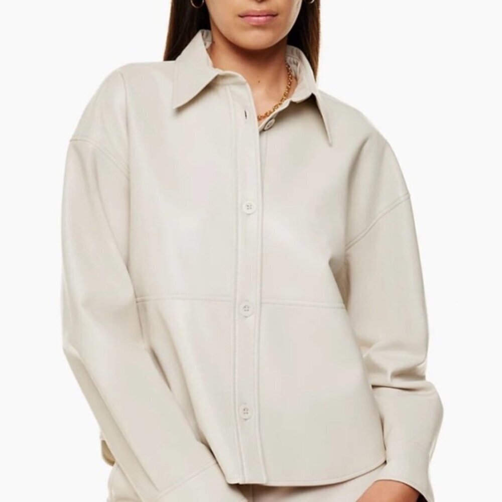 BABATON Women’s Cream Shirt Jacket Faux Leather Size Small